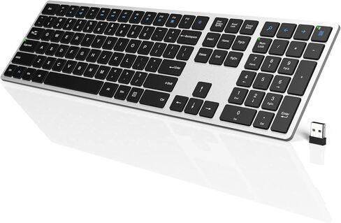 WisFox Wireless Keyboard, Full Size with Silent Keys, Number Pad, Super Slim and Battery Powered, 2.4GHz USB Computer Keyboard for Laptop, PC, Mac, Windows, Chromebook, Sliver and Black in Saudi Arabia