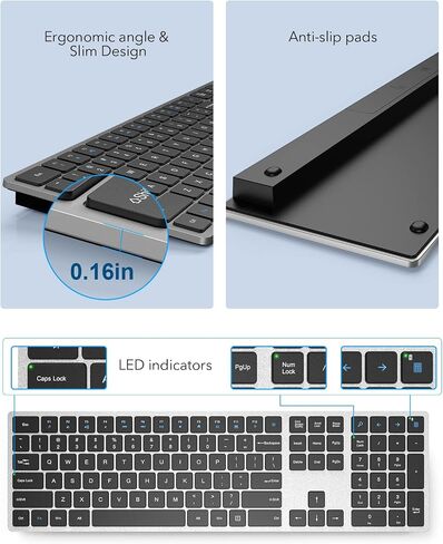 WisFox Wireless Keyboard, Full Size with Silent Keys, Number Pad, Super Slim and Battery Powered, 2.4GHz USB Computer Keyboard for Laptop, PC, Mac, Windows, Chromebook, Sliver and Black in Saudi Arabia