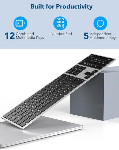 WisFox Wireless Keyboard, Full Size with Silent Keys, Number Pad, Super Slim and Battery Powered, 2.4GHz USB Computer Keyboard for Laptop, PC, Mac, Windows, Chromebook, Sliver and Black in Saudi Arabia