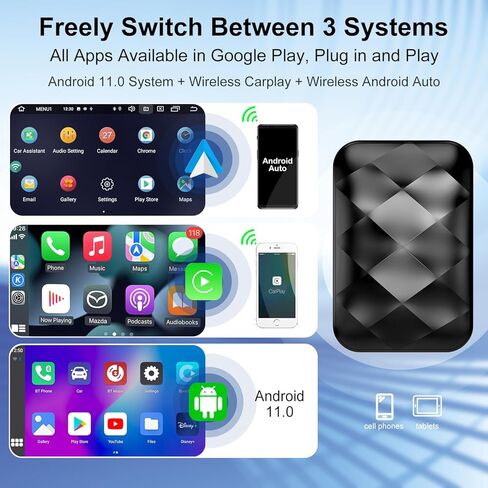 محول CarPlay Android التلقائي اللاسلكي لسيارات CarPlay السلكية في المصنع، الصندوق السحري يأتي مع Netflix/YouTube/TikTok/Disney/Google Play، صندوق AI متعدد الوسائط للسيارة Apple CarPlay Wireless USB Dongle (2023 جديد) in Kuwait