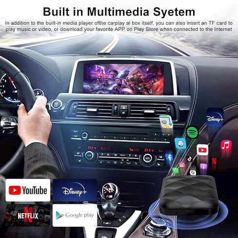 محول CarPlay Android التلقائي اللاسلكي لسيارات CarPlay السلكية في المصنع، الصندوق السحري يأتي مع Netflix/YouTube/TikTok/Disney/Google Play، صندوق AI متعدد الوسائط للسيارة Apple CarPlay Wireless USB Dongle (2023 جديد) in Kuwait