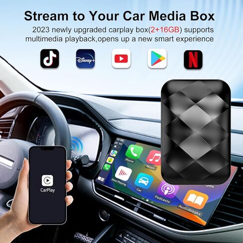 محول CarPlay Android التلقائي اللاسلكي لسيارات CarPlay السلكية في المصنع، الصندوق السحري يأتي مع Netflix/YouTube/TikTok/Disney/Google Play، صندوق AI متعدد الوسائط للسيارة Apple CarPlay Wireless USB Dongle (2023 جديد) in Kuwait