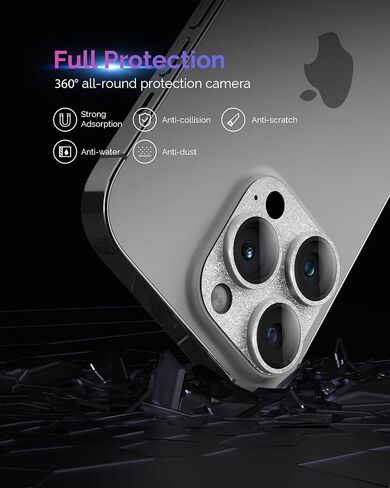 Actgan for iPhone 14 Pro/iPhone 14 Pro Max Camera Lens Protector 3D Bling Glitter Full Coverage Camera Screen Cover Case Friendly Accessories for iPhone 14 Pro Max/ 14 Pro Glitter Purple in Saudi Arabia