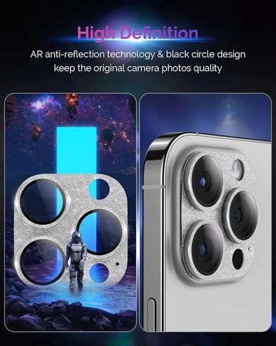 Actgan for iPhone 14 Pro/iPhone 14 Pro Max Camera Lens Protector 3D Bling Glitter Full Coverage Camera Screen Cover Case Friendly Accessories for iPhone 14 Pro Max/ 14 Pro Glitter Purple in Saudi Arabia