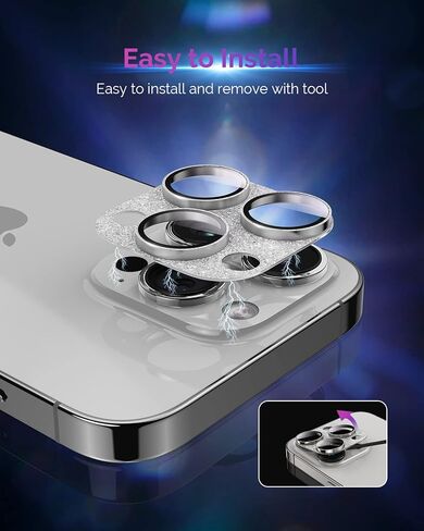 Actgan for iPhone 14 Pro/iPhone 14 Pro Max Camera Lens Protector 3D Bling Glitter Full Coverage Camera Screen Cover Case Friendly Accessories for iPhone 14 Pro Max/ 14 Pro Glitter Purple in Saudi Arabia