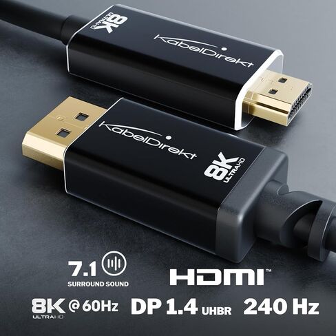 كيبل محول 8K/4K ديسبلاي بورت 1.4 الى HDMI 2.1 مع موصلات معدنية غير قابلة للكسر بطول 1.8 متر (ينقل 8K/60Hz من لابتوب DP الى شاشة HDMI والتلفزيون - DP الى HDMI، احادي الاتجاه) in Kuwait