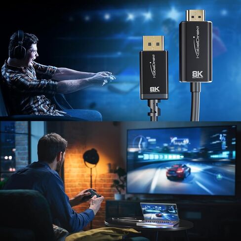 كيبل محول 8K/4K ديسبلاي بورت 1.4 الى HDMI 2.1 مع موصلات معدنية غير قابلة للكسر بطول 1.8 متر (ينقل 8K/60Hz من لابتوب DP الى شاشة HDMI والتلفزيون - DP الى HDMI، احادي الاتجاه) in Kuwait