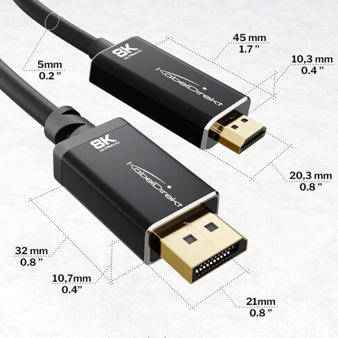 كيبل محول 8K/4K ديسبلاي بورت 1.4 الى HDMI 2.1 مع موصلات معدنية غير قابلة للكسر بطول 1.8 متر (ينقل 8K/60Hz من لابتوب DP الى شاشة HDMI والتلفزيون - DP الى HDMI، احادي الاتجاه) in Kuwait