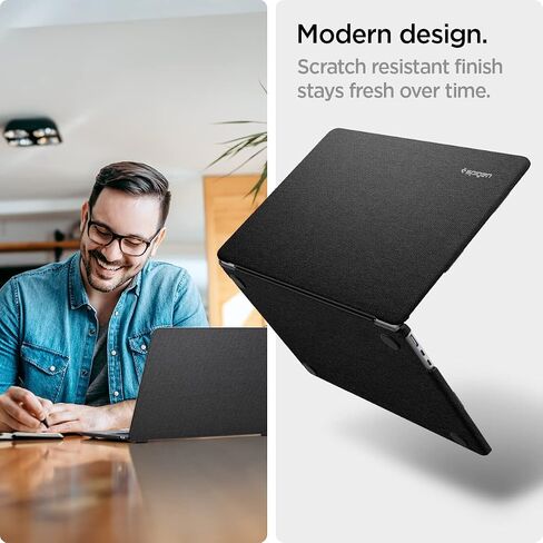 Spigen Urban Fit مصمم لجهاز MacBook Air 13.6 بوصة حافظة 2022 2023 إصدار A2681 M2 Chip غطاء حماية صلب من القماش الفاخر - أسود in Kuwait