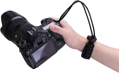 حزام معصم للكاميرا مضفر 550 باراكورد من AKOAK، حزام أمان لكاميرا الفيديو والمنظار وكاميرا DSLR، أسود in Saudi Arabia