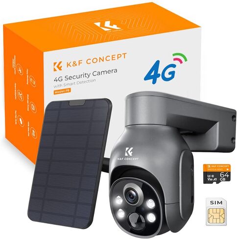K&F Concept 4G LTE Cellular Security Camera with SD & SIM Card, No WiFi Security Camera with 2K Color Night Vision, 360°View, PIR Motion Sensor, 2 Way Talk, Cloud/SD Storage in Saudi Arabia