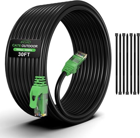 150FT Cat6 Outdoor Ethernet Cable, In-Ground, Heavy Duty Direct Burial, 24AWG CCA Patch Cord for Laptops, PCs, Routers, Printers, Surveillance Camera, PoE, UTP Cat 6 Internet Cable with 25 Cable Ties in Kuwait
