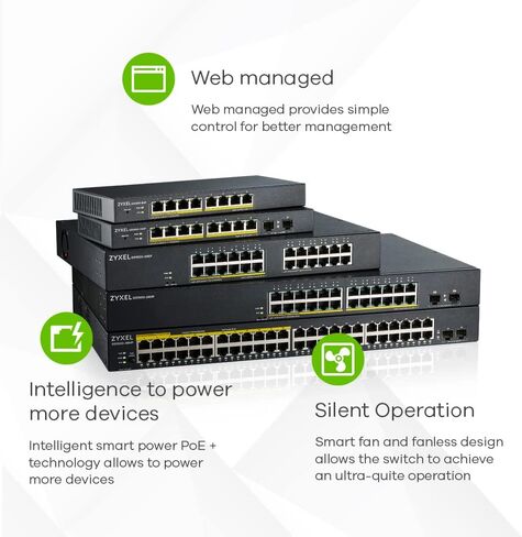 ZyXEL 24-Port Gigabit Ethernet Smart Managed Switch Switch - تصميم بدون مروحة [GS1900-24] in Kuwait