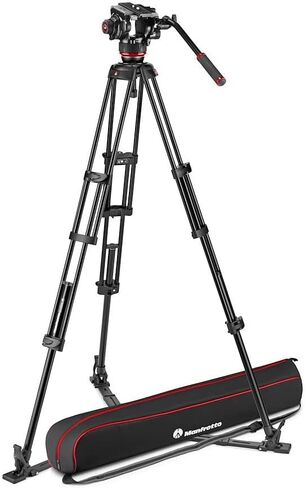 Manfrotto 504X Fluid Video Head with Twin Tripod, Kit with Aluminium Tripod and Video Head, Twin Leg with Ground Spreader, for DSLR, Digital Camera, Camcorder, Videographer, Payload 26.4 lbs in Saudi Arabia