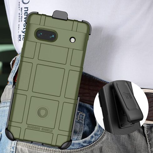 Case with Clip for Google Pixel 7a Phone (2023), Nakedcellphone Special Ops Tactical Armor Rugged Shield Protective Cover and [Rotating Ratchet] Belt Clip Holster [Matte Grip Texture] - Black in Kuwait