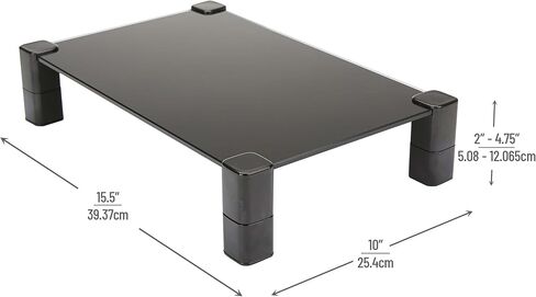 Mind Reader Monitor Stand, Desktop Organizer, Laptop, Computer, Riser, Office, Glass, 15.5" L x 10" W x 2-4.75" H, Black in Saudi Arabia