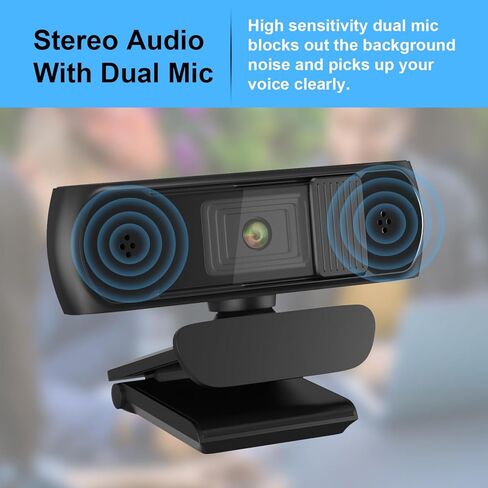 Emonoo 1080P AutoFocus Full HD Webcam with Privacy Cover - with Digital Microphone USB Computer Camera for PC Laptop Desktop Mac Video Calling, Conferencing Skype YouTube 5 Million Pixels webcamera in Kuwait