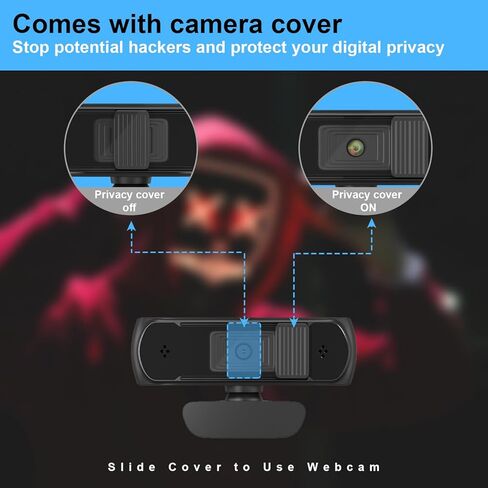 Emonoo 1080P AutoFocus Full HD Webcam with Privacy Cover - with Digital Microphone USB Computer Camera for PC Laptop Desktop Mac Video Calling, Conferencing Skype YouTube 5 Million Pixels webcamera in Kuwait