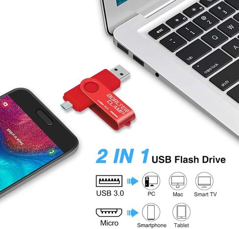 محرك أقراص فلاش BorlterClamp سعة 128 جيجابايت USB 3.0 ثنائي المنفذ، محرك أقراص OTG الإبهام مع منفذ محرك USB صغير للهواتف الذكية التي تعمل بنظام Android والكمبيوتر اللوحي والكمبيوتر (أخضر) in Saudi Arabia