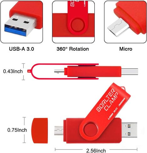 محرك أقراص فلاش BorlterClamp سعة 128 جيجابايت USB 3.0 ثنائي المنفذ، محرك أقراص OTG الإبهام مع منفذ محرك USB صغير للهواتف الذكية التي تعمل بنظام Android والكمبيوتر اللوحي والكمبيوتر (أخضر) in Saudi Arabia