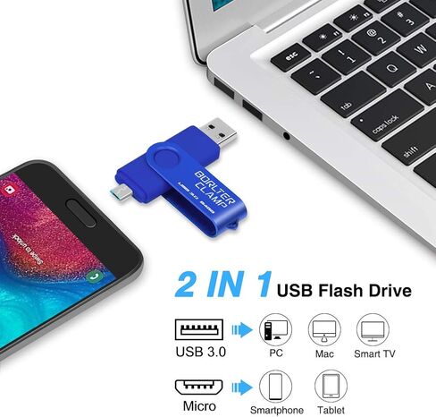 BorlterClamp 32GB USB 3.0 Flash Drive Dual Port Memory Stick, OTG Thumb Drive with Micro USB Drive Port for Android Smartphone Tablet & Computer (Purple) in Kuwait