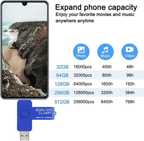 BorlterClamp 32GB USB 3.0 Flash Drive Dual Port Memory Stick, OTG Thumb Drive with Micro USB Drive Port for Android Smartphone Tablet & Computer (Purple) in Kuwait