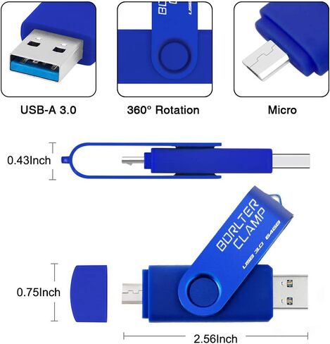 BorlterClamp 32GB USB 3.0 Flash Drive Dual Port Memory Stick, OTG Thumb Drive with Micro USB Drive Port for Android Smartphone Tablet & Computer (Purple) in Kuwait