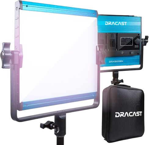 Dracast X Series Bicolor LED500 Kit - 3 Pack Includes Panel Lights, Stands, Barndoors, Travel Case | Bluetooth App Control | 3200K - 5600K LED Video Light Kit | Dimmable Lighting 0-100% | CRI TLCI 96+ in Kuwait