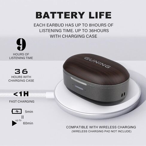 GUNING S2 Active Noise Cancelling Wireless Earbuds, Immersive Sound and Clear Call,in Ear Detection,Build in Mic,36H Playtime with Metal Smart Charging Case,IPX5 Waterproof Sport Black Headphones in Saudi Arabia
