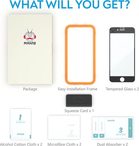 واقي شاشة MANTO مكون من قطعتين لهاتف iPhone SE 3 (2022)، iPhone SE 2020، iPhone 8، iPhone 7، iPhone 6S/6 تغطية كاملة من الزجاج المقسى لحماية الشاشة من الحافة إلى الحافة 4.7 بوصة in Kuwait