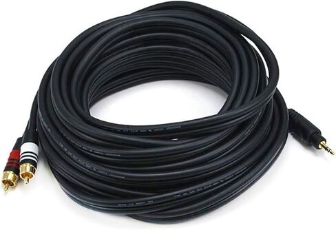 Monoprice 6ft Premium 3.5mm Stereo Male to 2RCA Male 22AWG Cable (Gold Plated) - Black in Kuwait