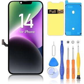 استبدال شاشة Ayake® لهاتف iPhone 14، شاشة 6.1 بوصة عالية الدقة بالكامل ومجموعة رقمنة تعمل باللمس مع مجموعة أدوات إصلاح قابلة للبرمجة بدرجة لون حقيقية (A2882، A2649، A2881) in Kuwait