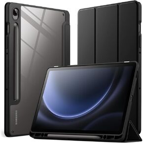 حافظة JETech لجهاز سامسونج جالاكسي تاب S9 FE مقاس 10.9 بوصة مع حامل قلم S، ظهر شفاف صلب من البولي كربونات، غطاء تابلت واقٍ ثلاثي الطي، تنبيه/غفو تلقائي (أرجواني فاتح)