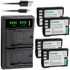 Kastar 4-Pack BLM-1 Battery and LTD2 USB Charger Replacement for Olympus EVOLT E-500 E500, EVOLT E-510 E510, C-5060, C-5060 Wide, Camedia C-5060 Wide Zoom, C-7070, C-8080, Camedia C-8080 Wide Zoom in Kuwait