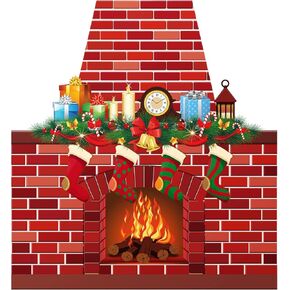 Christmas Fireplace Backdrop for Photography Red Brick Fireplace Decorations for Xmas Party Burning Firewood Backdrop Flaming Woods Background with 20 Dot Adhesive Tape, 38.6'' x 35.4'' in Kuwait