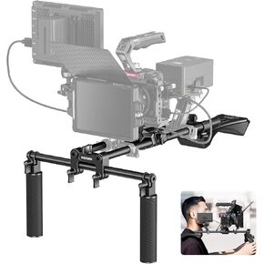 جهاز فيديو مثبت على الكتف من NEEWER مع كاميرا Arca سريعة الإصدار DSLR وكاميرا الفيديو، مقابض مزدوجة قضبان 15 مم (16 بوصة/40 سم)، مثبت فيديو لصناعة الأفلام متوافق مع التركيز المتابع SmallRig، SR007