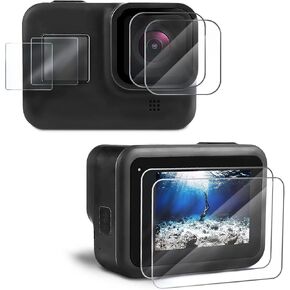 6 قطع من واقي الشاشة متوافق مع جوبرو هيرو 8 اسود، طبقة شاشة امامية + واقي شاشة من الزجاج المقسى فائق الشفافية + واقي عدسة من الزجاج المقسى + ملحقات التركيب in Kuwait