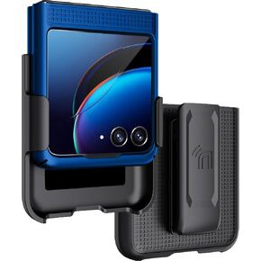حافظة بمشبك لهاتف Motorola RAZR+ 2023، هاتف Nakedcellphone [نسيج شبكي] غطاء صلب نحيف و[دوار/سقاطة] مجموعة حامل حزام الورك لهاتف Moto RAZR Plus '23 (RAZR 40 Ultra) - أسود in Kuwait