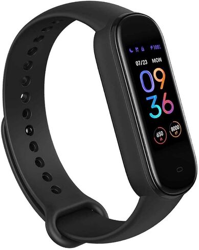 جهاز تتبع اللياقة البدنية Amazfit Band 5 المُجدد المعتمد مع Alexa المدمج، عمر بطارية 15 يومًا، أكسجين الدم، معدل ضربات القلب، مراقبة النوم والإجهاد، مقاومة للماء 5 ATM، أسود in Kuwait