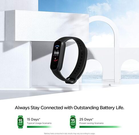 جهاز تتبع اللياقة البدنية Amazfit Band 5 المُجدد المعتمد مع Alexa المدمج، عمر بطارية 15 يومًا، أكسجين الدم، معدل ضربات القلب، مراقبة النوم والإجهاد، مقاومة للماء 5 ATM، أسود in Kuwait