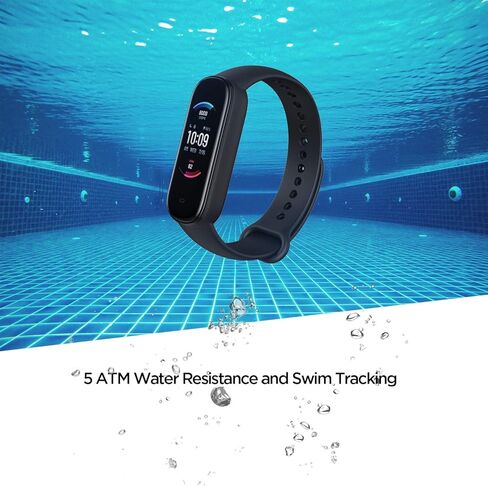 جهاز تتبع اللياقة البدنية Amazfit Band 5 المُجدد المعتمد مع Alexa المدمج، عمر بطارية 15 يومًا، أكسجين الدم، معدل ضربات القلب، مراقبة النوم والإجهاد، مقاومة للماء 5 ATM، أسود in Kuwait