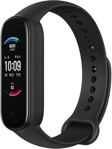 جهاز تتبع اللياقة البدنية Amazfit Band 5 المُجدد المعتمد مع Alexa المدمج، عمر بطارية 15 يومًا، أكسجين الدم، معدل ضربات القلب، مراقبة النوم والإجهاد، مقاومة للماء 5 ATM، أسود in Kuwait