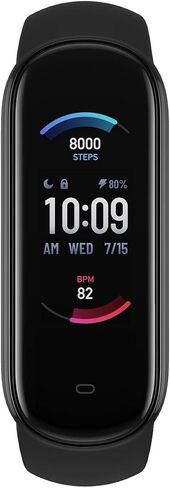جهاز تتبع اللياقة البدنية Amazfit Band 5 المُجدد المعتمد مع Alexa المدمج، عمر بطارية 15 يومًا، أكسجين الدم، معدل ضربات القلب، مراقبة النوم والإجهاد، مقاومة للماء 5 ATM، أسود in Kuwait