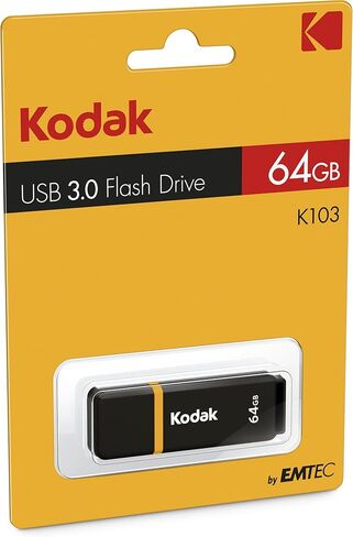 Kodak EKMMD64GK103 - USB Drive 3.2/3.1/3.0-64 GB - Classic Serie - K100 Model - Black mat casing with a Transparent Yellow Neck + a Cap in Kuwait