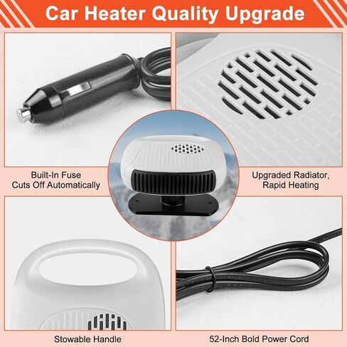 سخان سيارة 2 في 1 سخانات سريعة للزجاج الأمامي للسيارات يمكن توصيلها بولاعة السجائر المحمولة مزيل الضباب 12 فولت أبيض in Kuwait