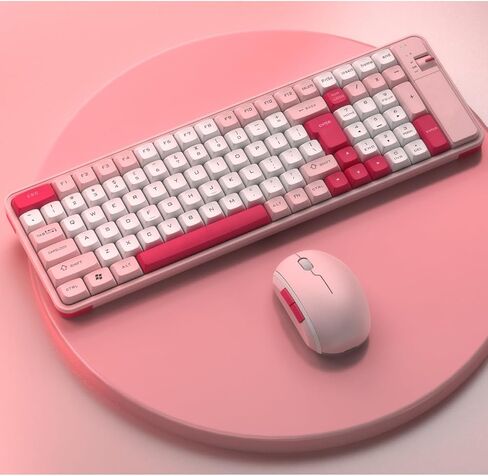 مجموعة لوحة مفاتيح وماوس لاسلكية من MCSaite، لوحة مفاتيح بلوتوث لاسلكية متعددة الأجهزة مع لوحة أرقام، قم بالتبديل حتى 3 أجهزة، 3 ماوس DPI قابل للتعديل، لأجهزة Mac وWindows وiOS وAndroid (وردي) in Kuwait