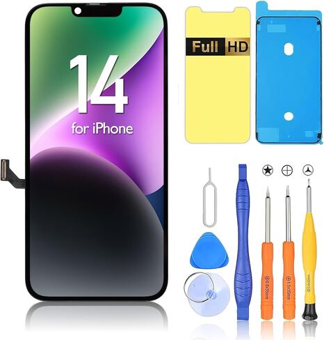 استبدال شاشة Ayake® لهاتف iPhone 14، شاشة 6.1 بوصة عالية الدقة بالكامل ومجموعة رقمنة تعمل باللمس مع مجموعة أدوات إصلاح قابلة للبرمجة بدرجة لون حقيقية (A2882، A2649، A2881) in Kuwait