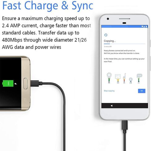 كابل Micro USB، [10أقدام 2 حزمة] سلك شاحن طويل للغاية لهاتف Galaxy S7 Edge، كابل شحن USB متين عالي السرعة لهاتف Android، Samsung J7/S6 Edge/S5/Note 5/LG Stylo 3/K30، لجهاز PS4/الكاميرا، أسود in Saudi Arabia