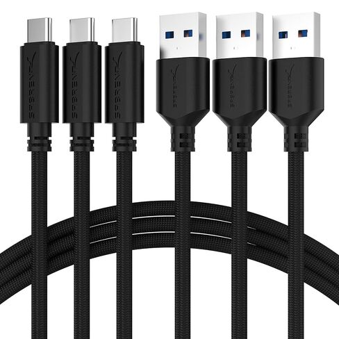 SABRENT [3-Pack 22AWG Premium 3ft USB-C to USB A 3.0 Sync and Charge Cables [Black] (CB-C3X3) in Saudi Arabia