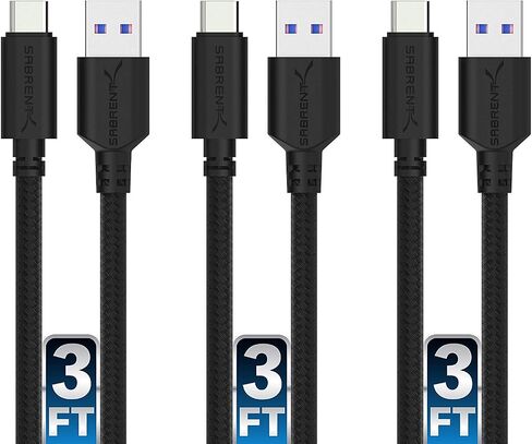 SABRENT [3-Pack 22AWG Premium 3ft USB-C to USB A 3.0 Sync and Charge Cables [Black] (CB-C3X3) in Saudi Arabia